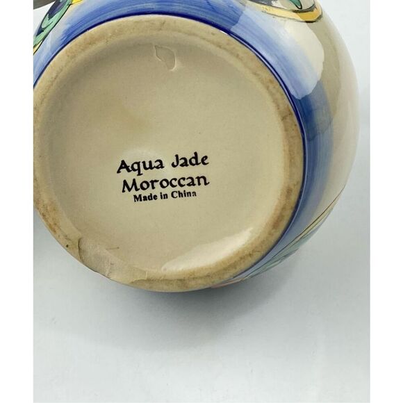 Aqua Jade Moroccan Water Pitcher Hand Painted Blue Green Orange Red Rare HTF DQ1 - Picture 7 of 10